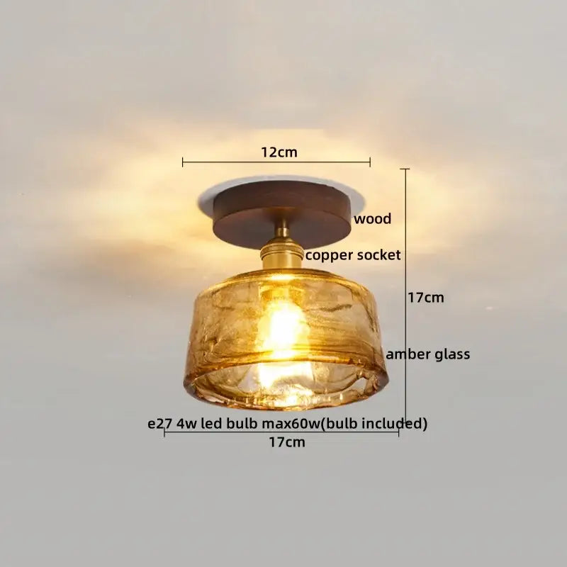 Amber leaf brass glass ceiling lamp bedroom light fixture