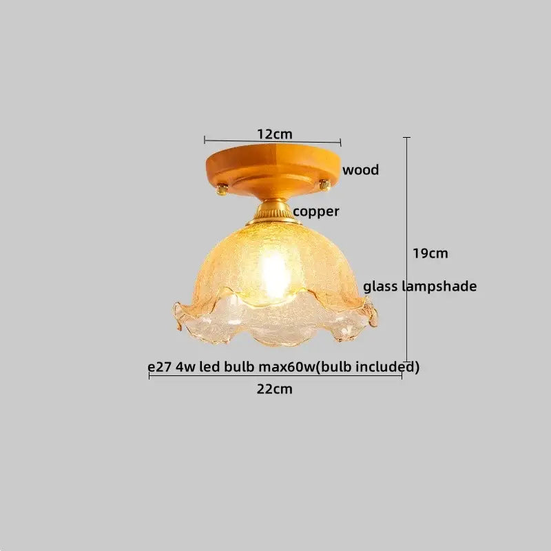 Amber leaf brass glass ceiling lamp bedroom light fixture