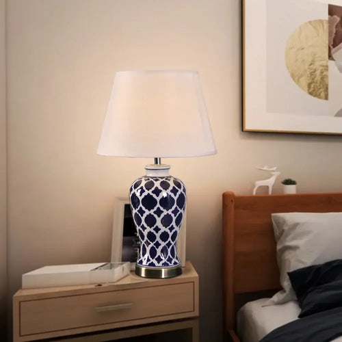 Lampe de table américaine rétro en céramique bleue – lumière LED de chambre