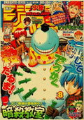 DecorBites™ anime poster print featuring a vintage blue character with hat on kraft paper for home décor
