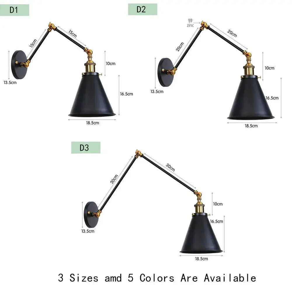 Antique black & copper adjustable wall lamp sconce bedroom light