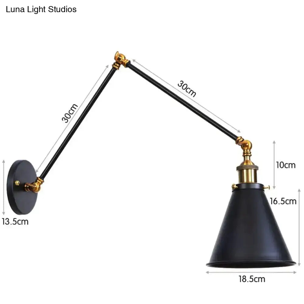 Antique black and copper adjustable wall lamp sconce with matte finish brass accents for bedroom lighting