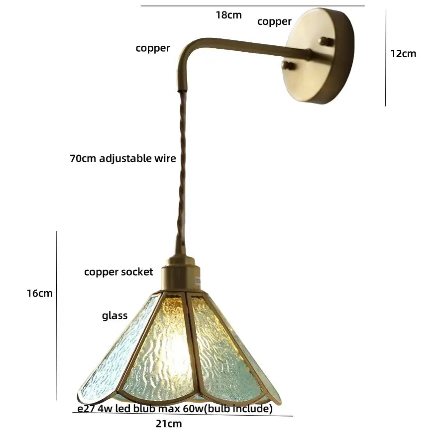 Antique blue glass led wall sconce staircase pull chain light