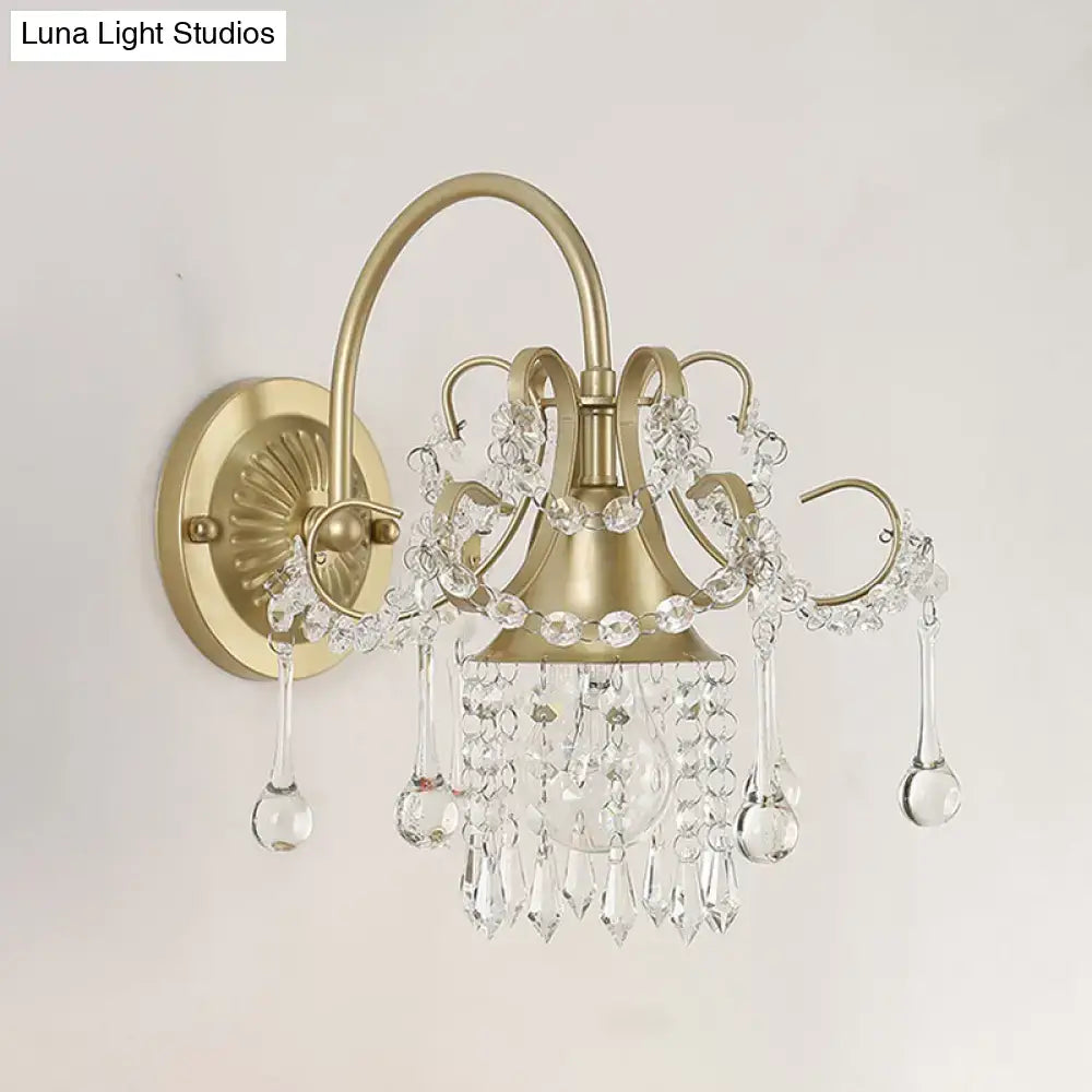 Antique brass and crystal teardrop wall light sconce bedroom light