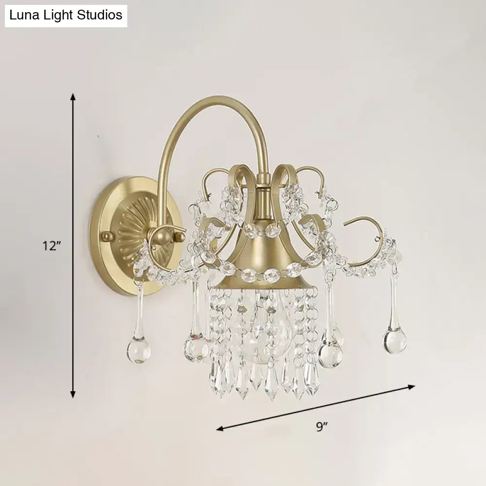 Antique brass and crystal teardrop wall light sconce bedroom light