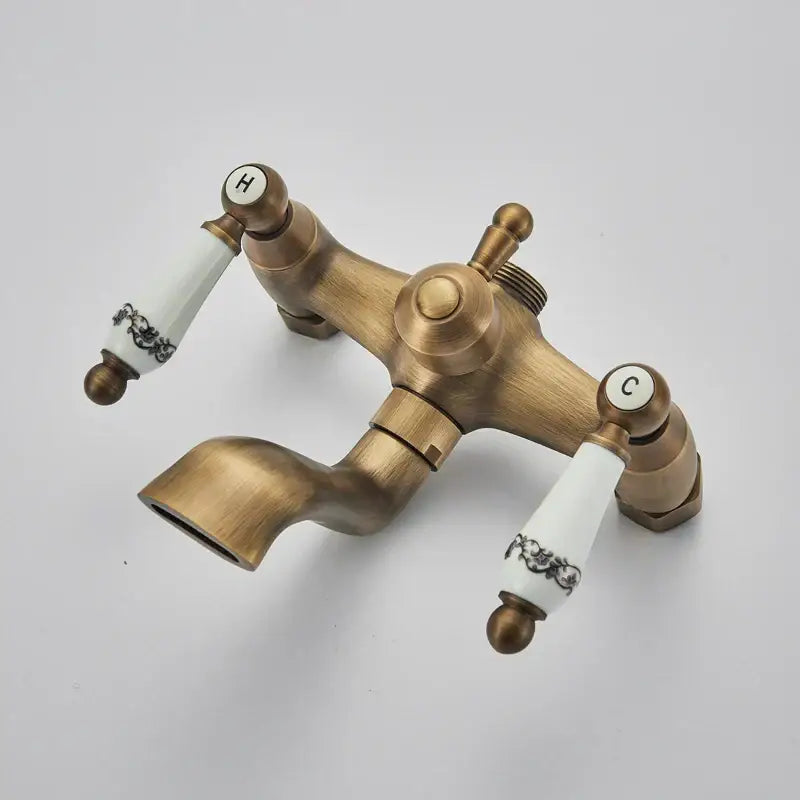 Antique brass and white ceramic shower faucet set bathroom system