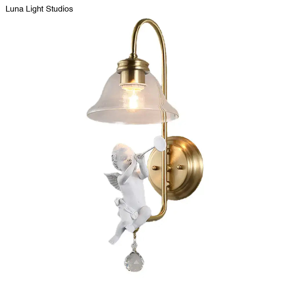 Antique brass angel glass sconce light bedroom wall lamp