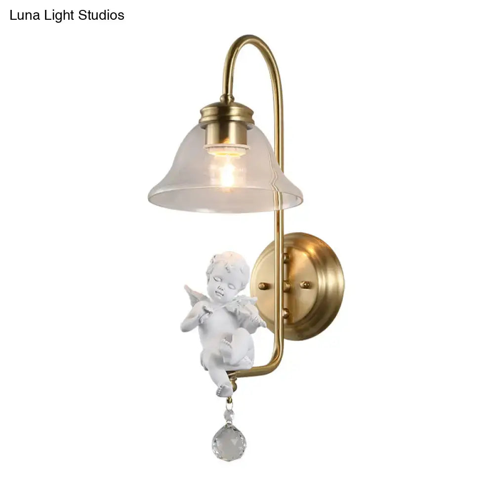 Antique brass angel glass sconce light bedroom wall lamp