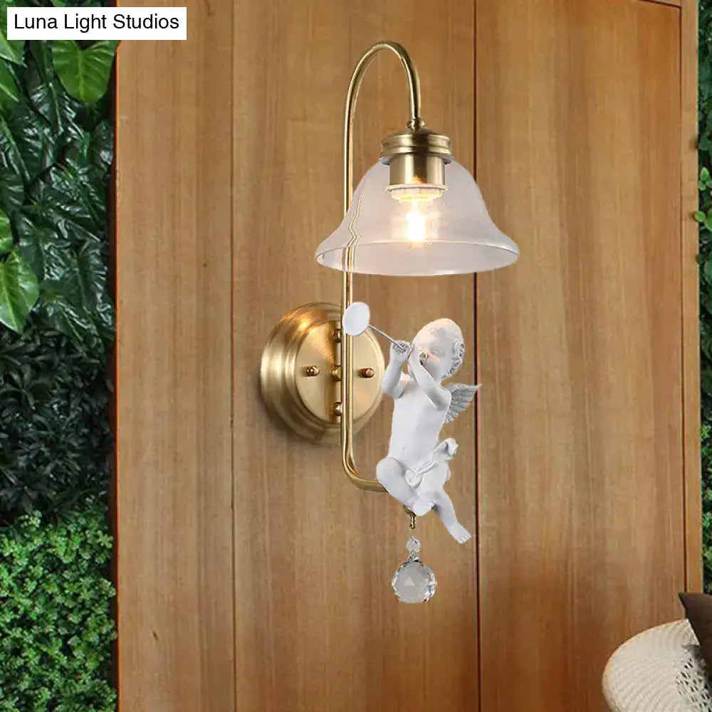 Antique brass angel glass sconce light bedroom wall lamp