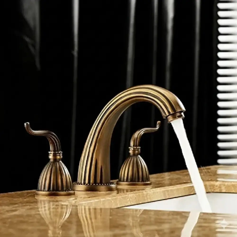 Antique Brass Bathroom Faucet Set with Double Handles