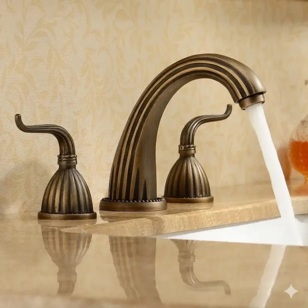 Antique Brass Bathroom Faucet Set with Double Handles