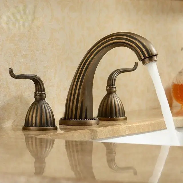 Antique Brass Bathroom Faucet Set with Double Handles