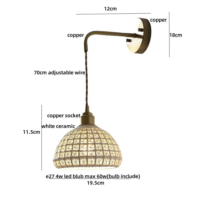 Antique brass ceramic led wall light bedroom sconce with cutouts