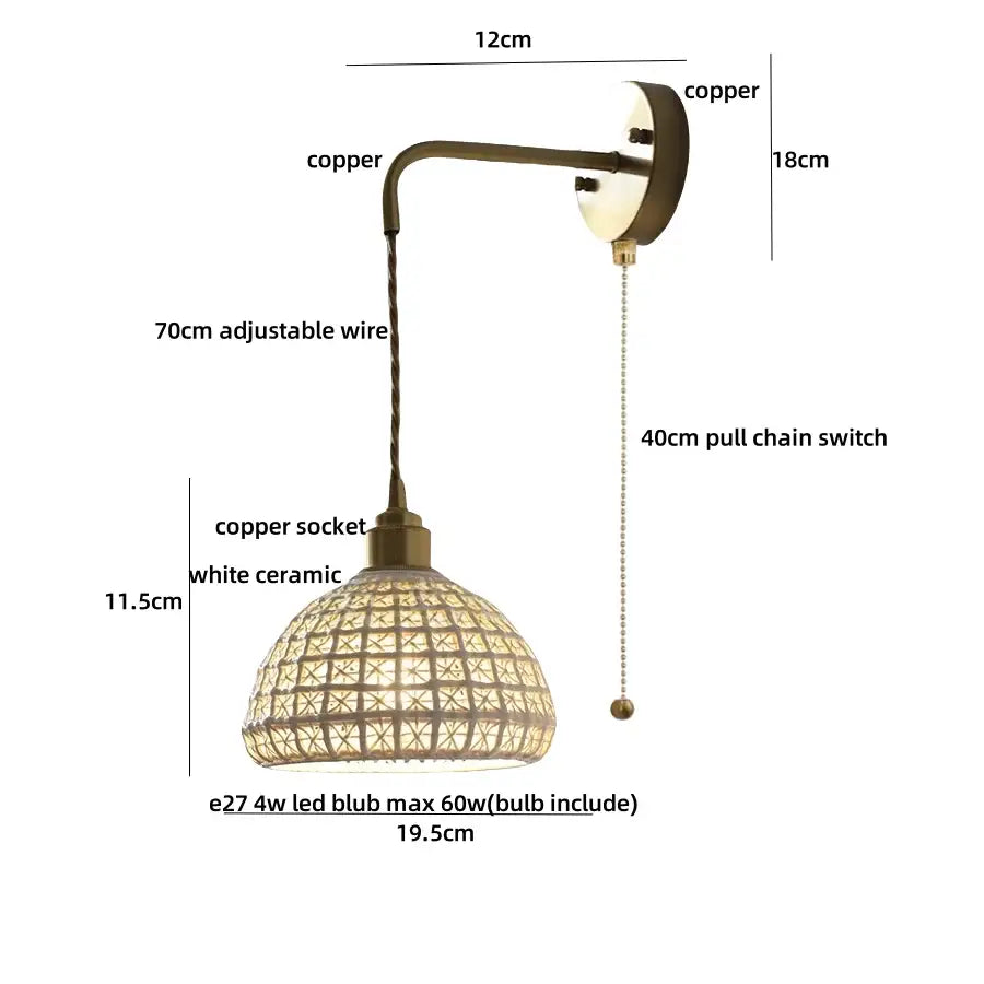 Antique brass ceramic led wall sconce with floral shade for bedroom