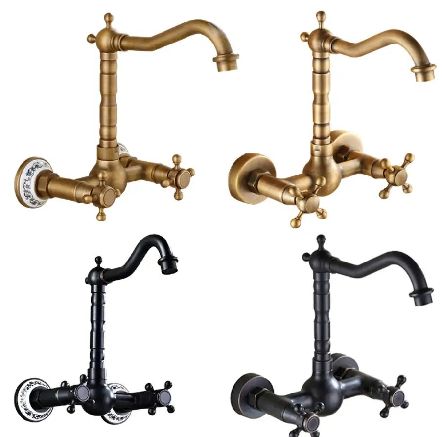 Antique brass ceramic wall mount faucet kitchen vintage porcelain