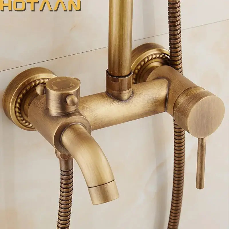 Antique brass concealed wall mounted shower faucet with handheld spray