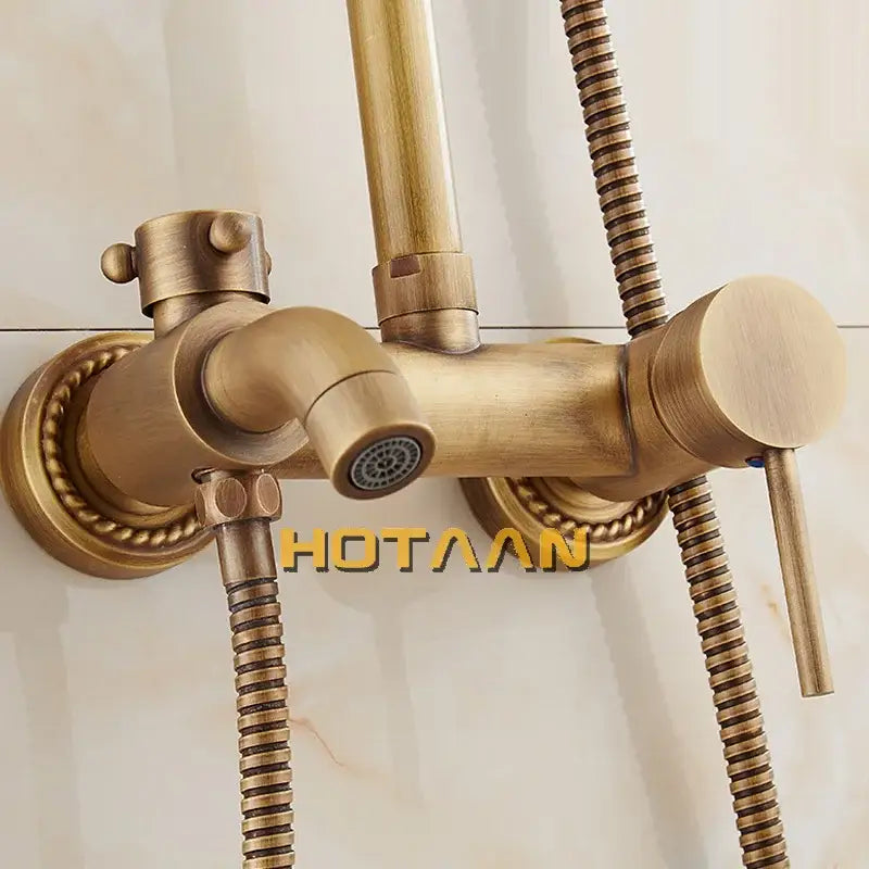 Antique brass concealed wall mounted shower faucet with handheld spray
