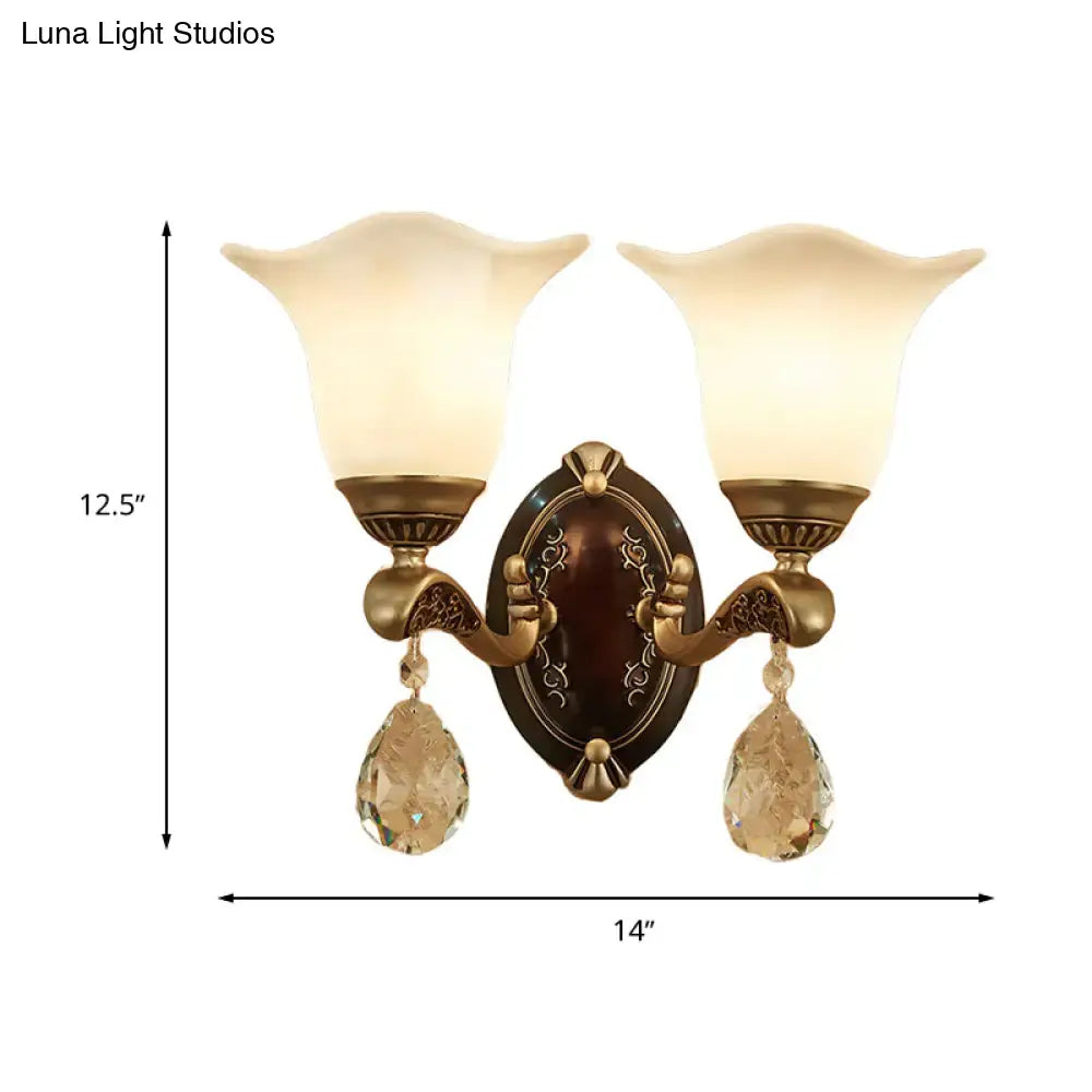 Antique brass crystal drop wall lamp bedroom sconce with e12 e14 base