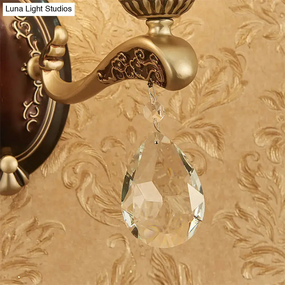 Antique brass crystal drop wall lamp bedroom sconce with e12 e14 base
