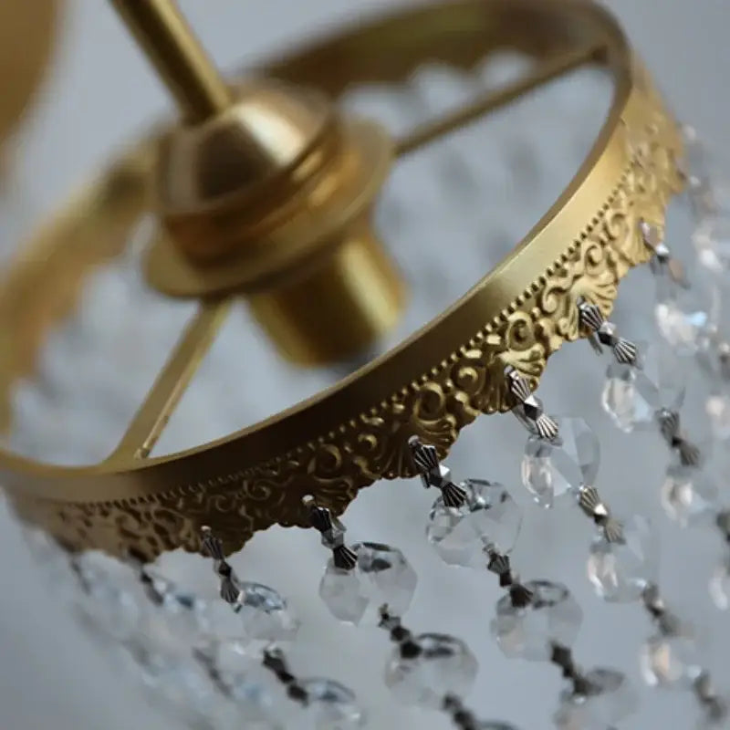 Antique brass crystal led wall sconce bedroom pull chain light