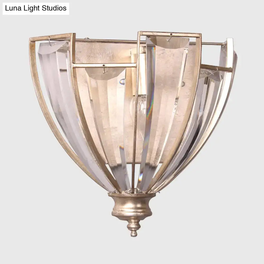 Antique brass curved wall sconce with ribbed glass for bedroom