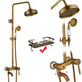 Antique brass dual handle shower faucet set with shelf bathroom