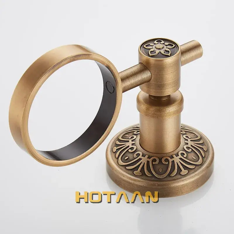Antique brass floral towel ring soap dispenser holder bathroom accessory