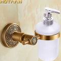 Antique brass floral towel ring soap dispenser holder bathroom accessory