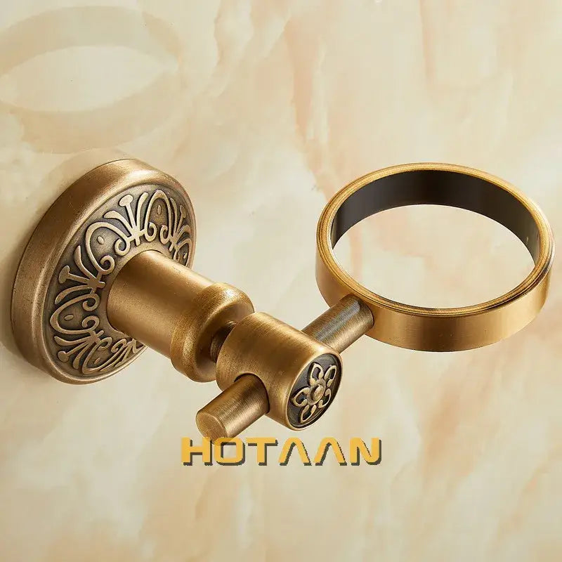Antique brass floral towel ring soap dispenser holder bathroom accessory