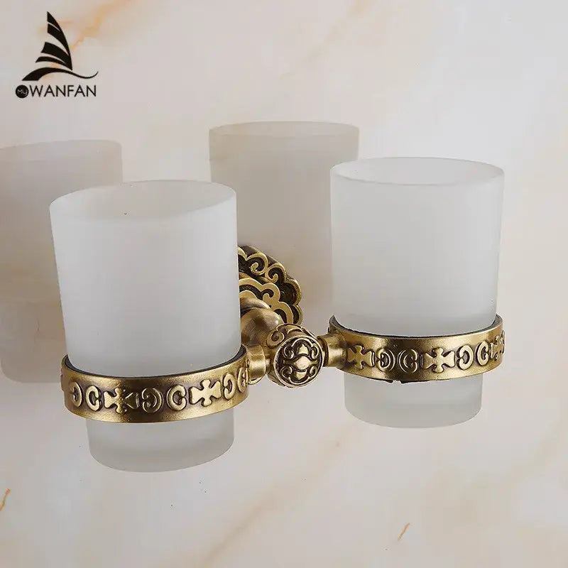 Antique brass antique glass cup holder set bathroom accessories