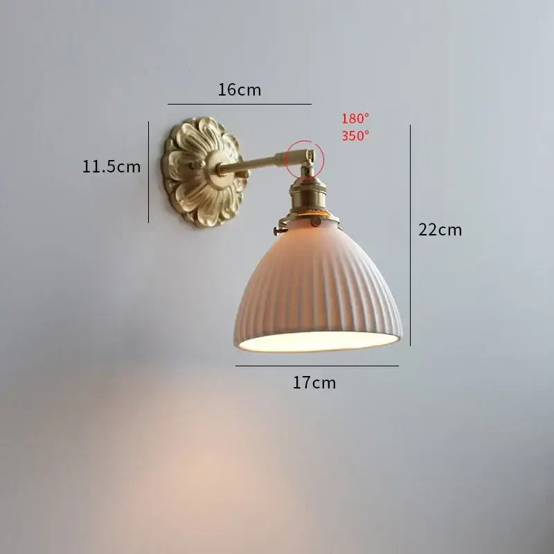 Antique brass ribbed glass wall lights bedroom ceramic led wall