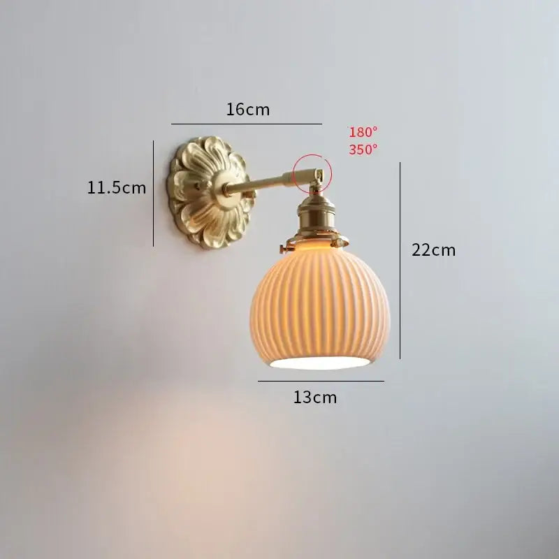 Antique brass ribbed glass wall lights bedroom ceramic led wall
