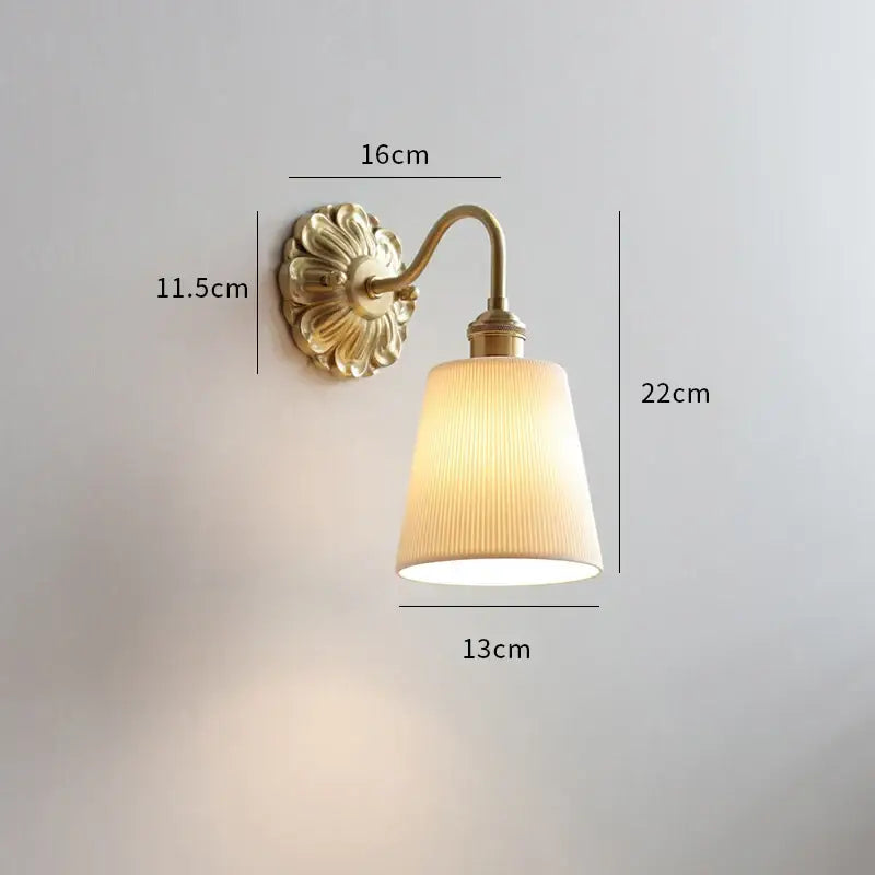 Antique brass ribbed glass wall lights bedroom ceramic led wall