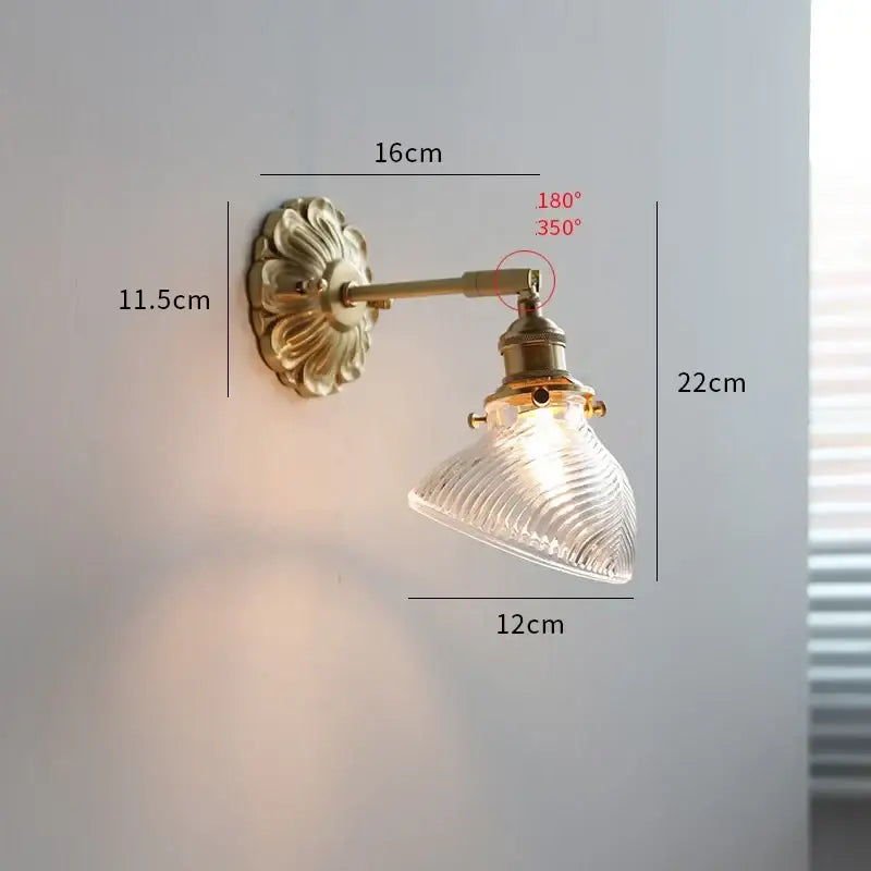 Antique brass ribbed glass wall lights bedroom ceramic led wall