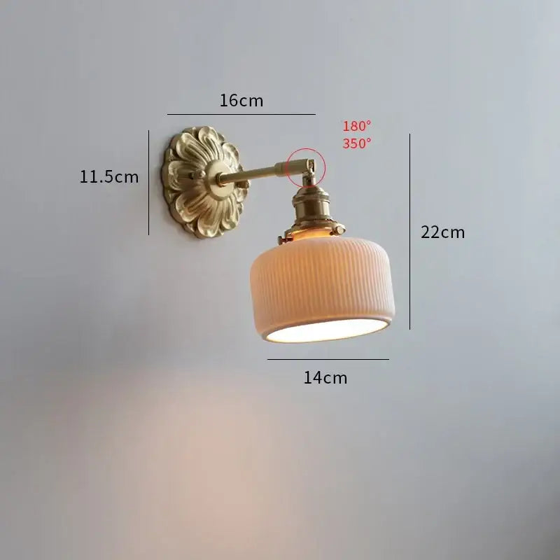 Antique brass ribbed glass wall lights bedroom ceramic led wall