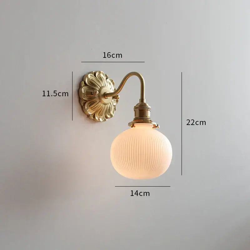 Antique brass ribbed glass wall lights bedroom ceramic led wall