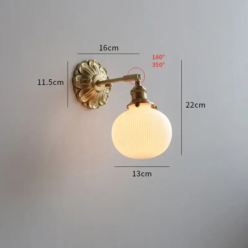 Antique brass ribbed glass wall lights bedroom ceramic led wall