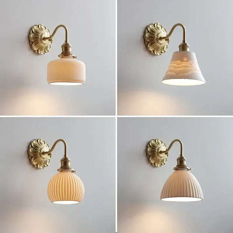 Antique brass ribbed glass wall lights bedroom sconce