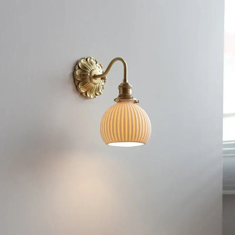 Antique brass ribbed glass wall lights bedroom sconce