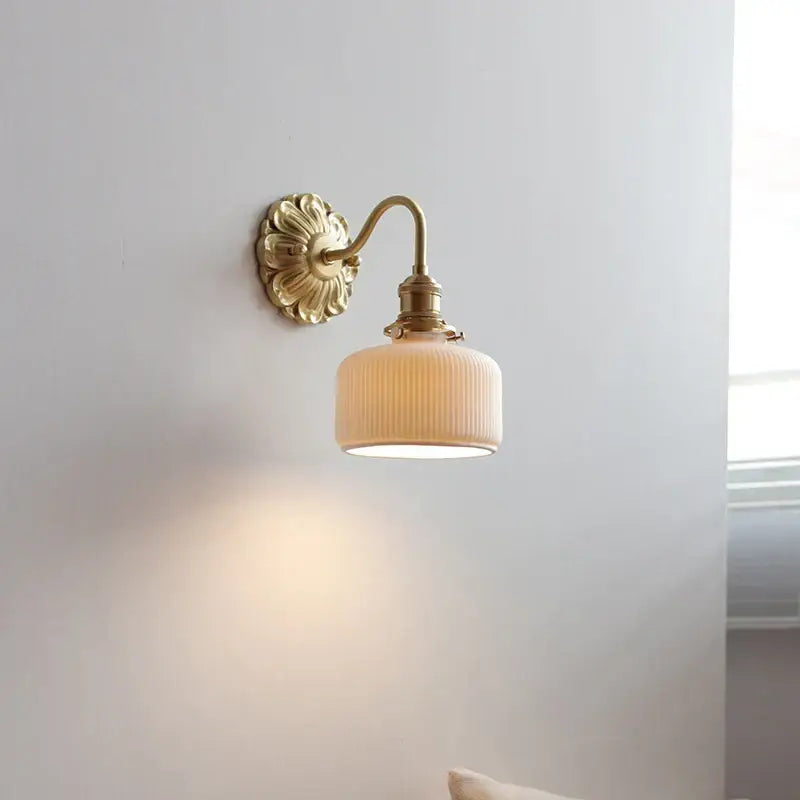 Antique brass ribbed glass wall lights bedroom sconce