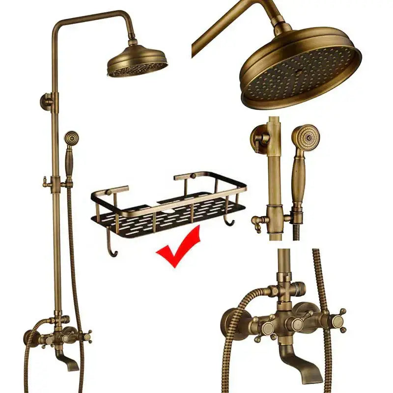 Antique brass shower set with ceramic hand sprayer bathroom fixture