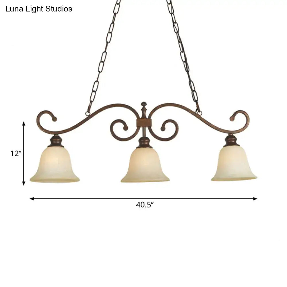 Antique bronze and white glass bell pendant light – dining room