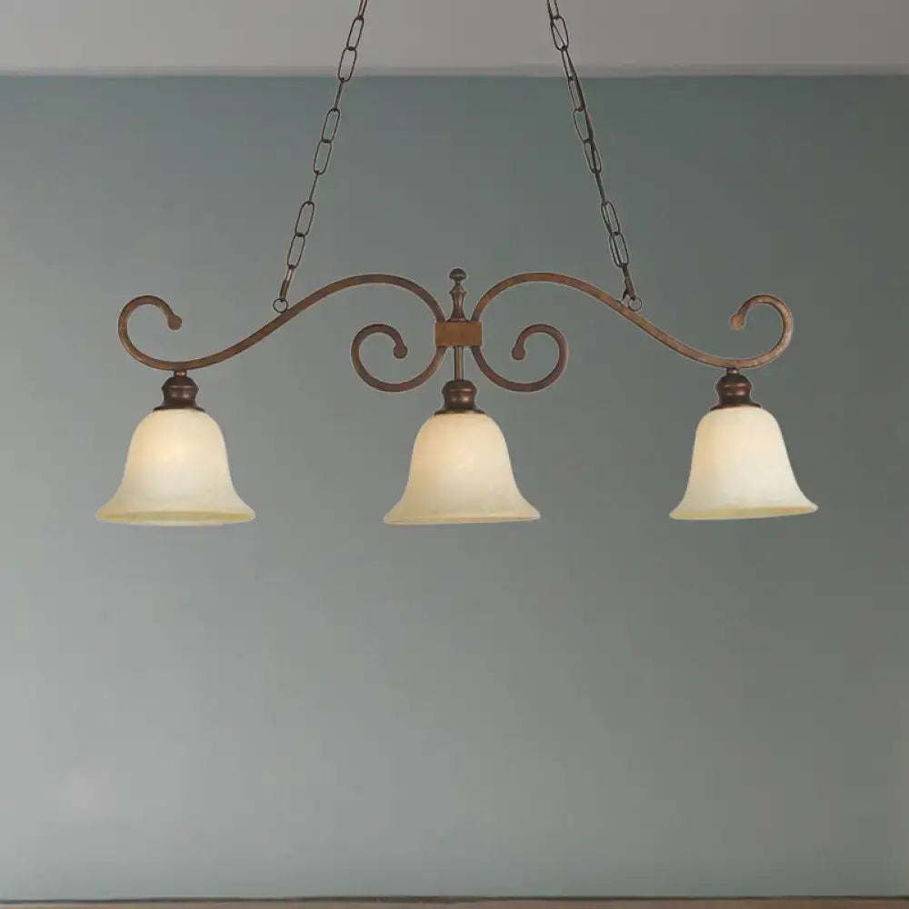 Antique bronze and white glass bell pendant light – dining room