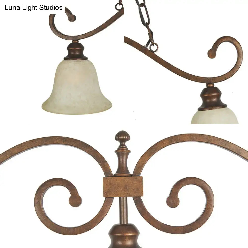 Antique bronze and white glass bell pendant light – dining room