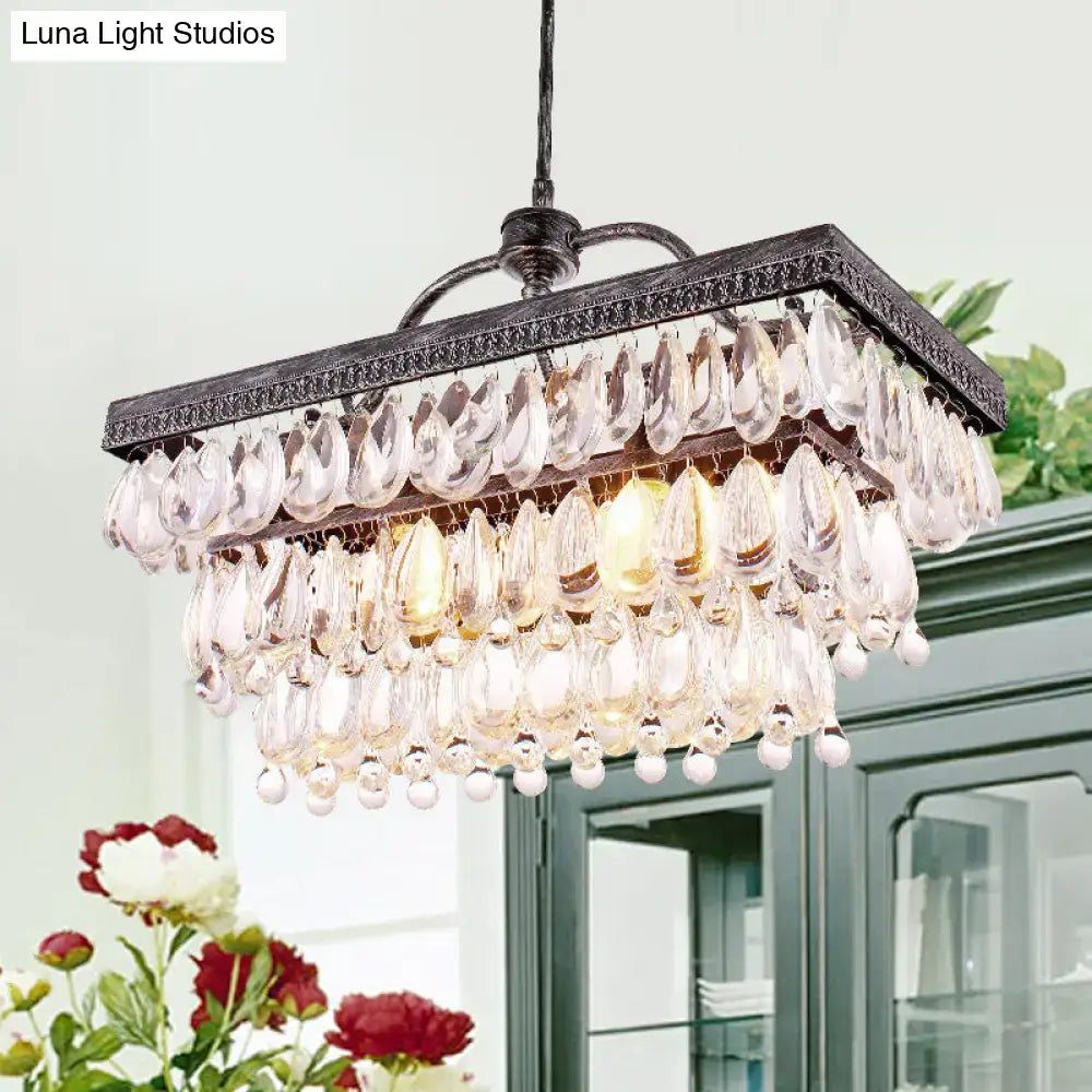 Antique bronze clear crystal rectangular chandelier dining room light