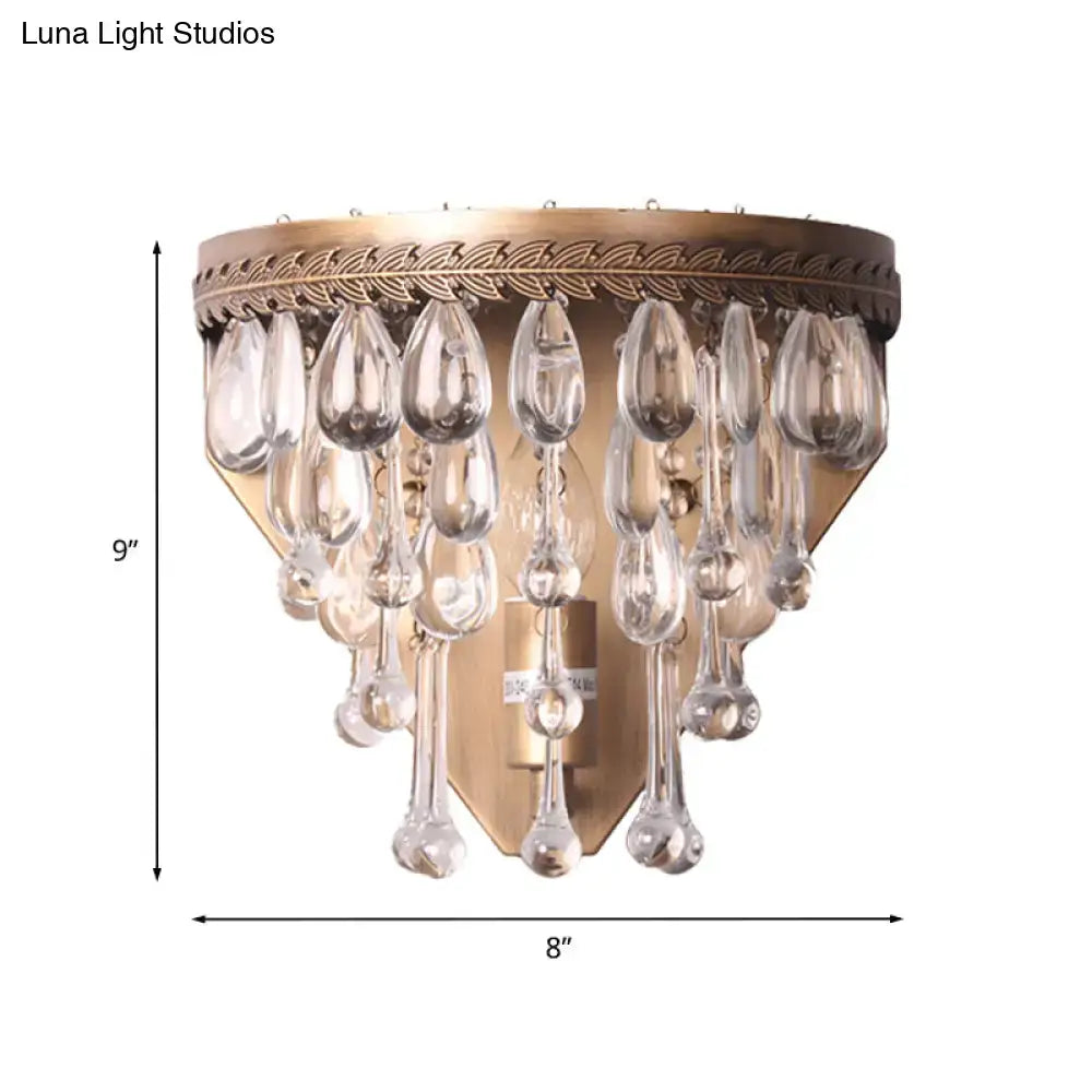 Antique bronze countryside crystal teardrop wall sconce bedroom light