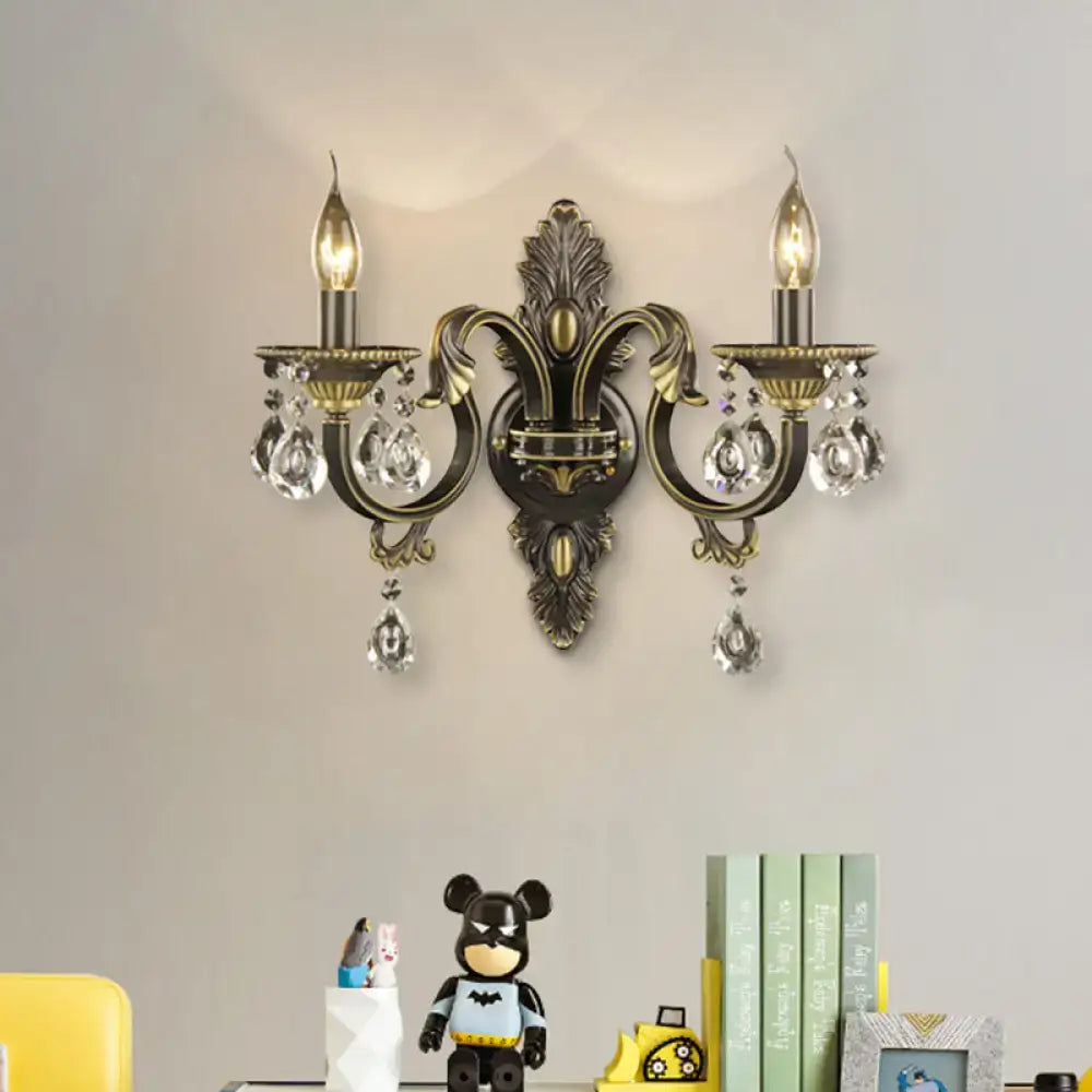 Antique bronze & gold nordic wall mount light living room crystal sconce