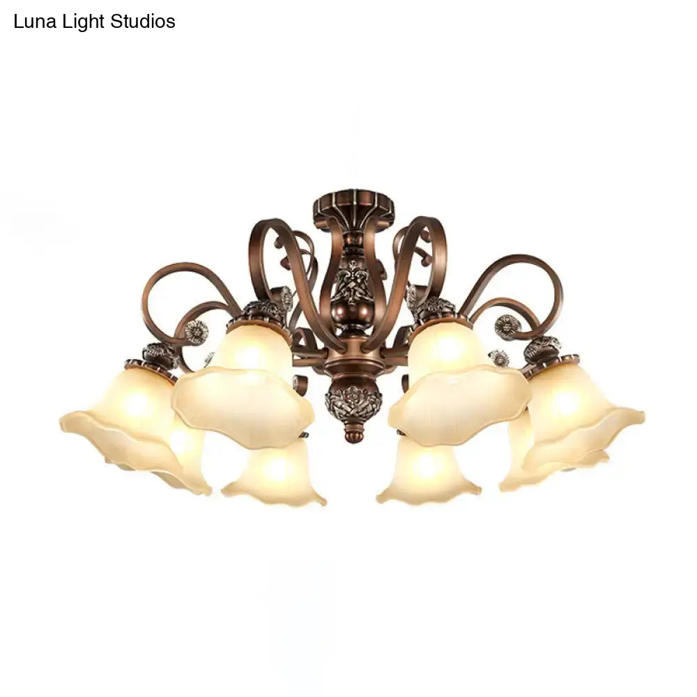 Antique bronze finish decorbites semi flush light with five cream floral opal glass shades e26 e27 sockets for living room