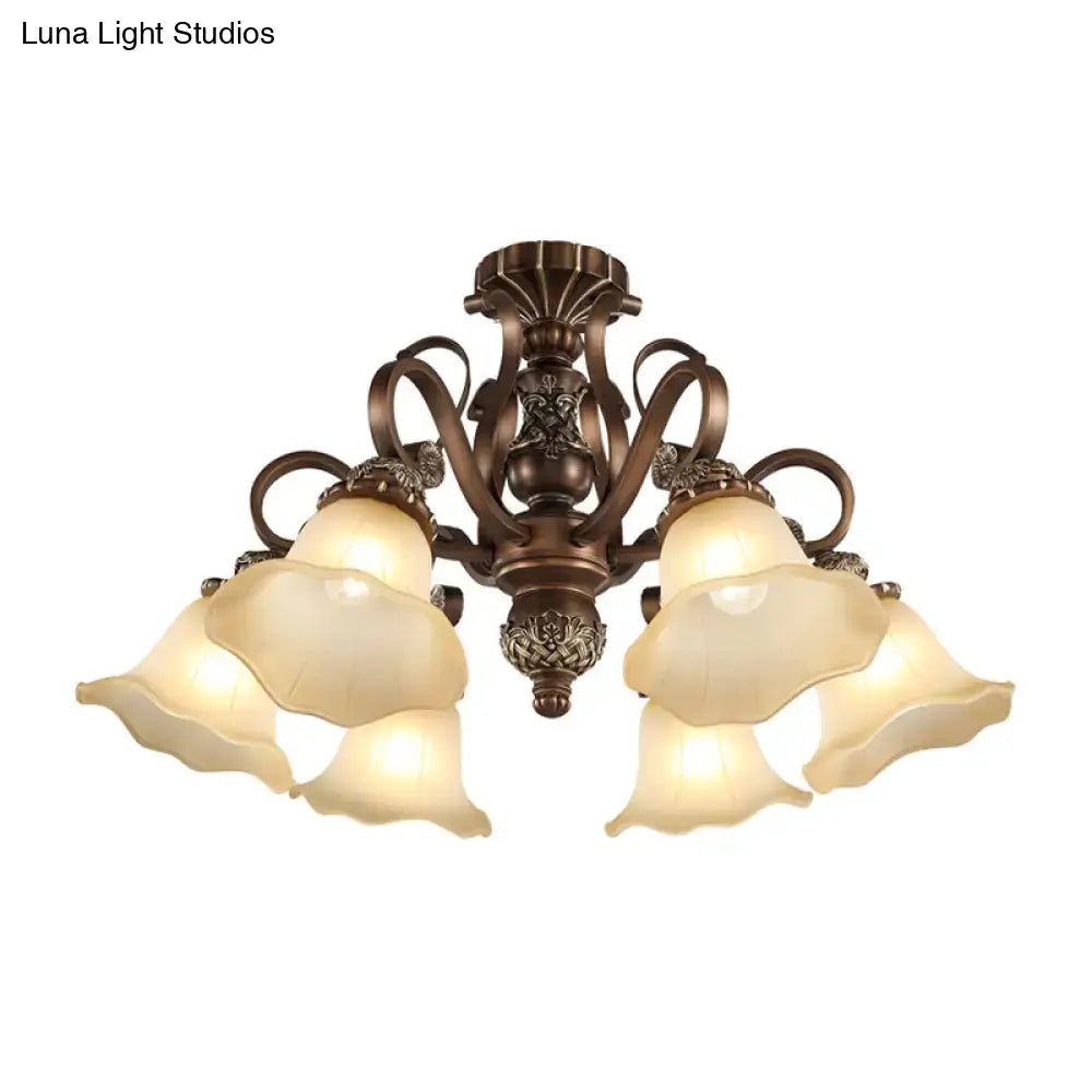Antique bronze semi flush light with opal glass for living room
