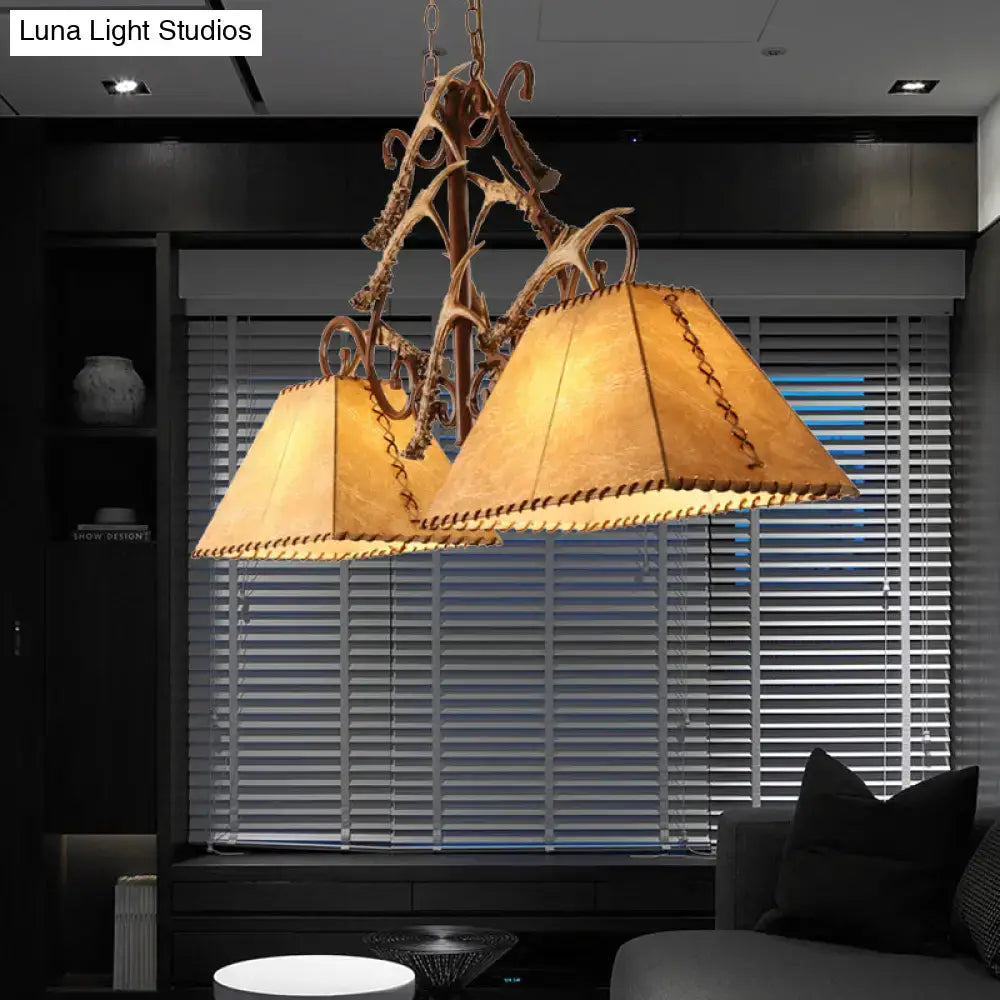 Antique bronze traditional brown fabric island chandelier living room